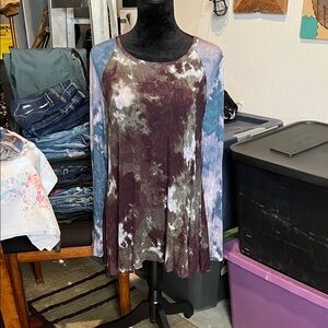 LOGO by Lori Goldstein Multicolor Tie-Dye Long Sleeve Top